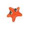 Red starfish with shiny eyes. Funny sea star with shiny eyes. Cartoon character of marine creature. Colorful flat vector