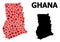 Red Starred Mosaic Map of Ghana