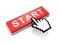 Red start button and classic hand cursor on white