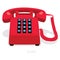 Red stationary phone with button keypad.