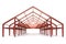Red steel framework wide building front perspective view
