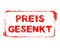 Red stencil frame with grunge text in german language: Reduced Price