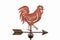 A red stencil rooster weather vane close up - White background