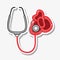 Red stethoscope with blood clots