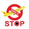 Red Stop sign, covid-19 pandemic. Ban on flights, travels and movements. Global virus. Health care concept