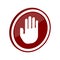 Red stop sign in the form of a hand. Vector signal forbidden. Symbol of caution and attention. Stock template.