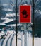 Red Stop warning sign with a hand on red background. Highway ramp warning