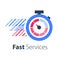 Red stopwatch in motion, fast services, running time, timely delivery