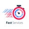 Red stopwatch in motion, fast services, running time, timely delivery
