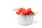 Red strawberry in iron bucket on white background