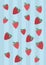 Red strawberry pattern on striped blue background