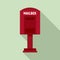 Red street mailbox icon, flat style
