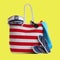 Red stripe beach bag and other accessories