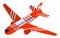 Red striped isometric airplane flies