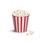 Red striped popcorn bucket. Vector popcorn box.