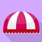 Red striped round awning icon, flat style