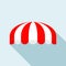 Red striped round tent icon, flat style