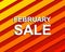 Red striped sale poster with FEBRUARY SALE text. Advertising banner