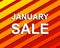 Red striped sale poster with JANUARY SALE text. Advertising banner