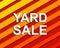 Red striped sale poster with YARD SALE text. Advertising banner