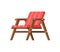 Red striped vintage yard chair with wooden arms and legs isometric vector illustration