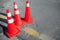 Red striped warning road cones