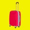 Red suitcase on wheels. a suitcase with a handle. the icon with a suitcase. Briefcase, bag, valise,