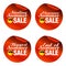 Red summer sale stickers sizzling, clearance, biggest, end of with funny sun icon