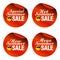 Red summer sale stickers special, hot, new, mega with funny sun icon