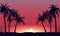Red sunset and silhouettes of palm alley. Evening tropical beach on background setting sun.