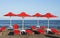 Red sunshades on the beach