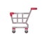 Red supermarket shopping cart illustration. Sale flat icon