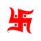 Red swastika vector icon. Hindu holy sigh swastika