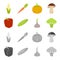 Red sweet pepper, green cucumber, garlic, cabbage. Vegetables set collection icons in cartoon,monochrome style vector