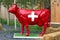 Red Swiss cow statue