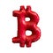 Red symbol bitcoin made of inflatable balloon isolated on white background