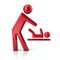 Red symbol for person and baby changing diapers icon