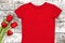 Red t-shirt mock up Valentines hearts flowers decoration