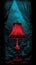 red table lamp,painted lamp, on a blue velvet background, generated by AI, generative assistant.