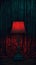 red table lamp,painted lamp, on a blue velvet background, generated by AI, generative assistant.