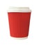 Red take away hot coffee cappuccino latte cup isolated on white background, clipping path