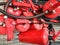 Red tank of fire extinguisher. Overview of a powerful industrial fire extinguishing system. Emergency equipment for industrial