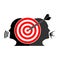 Red target icon and man is talking. This theme template is showing the concept of referral.