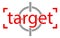 Red target word with scope icon