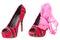 Red tartan high heeled stiletto shoes with a pink