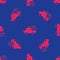 Red Taximeter device icon isolated seamless pattern on blue background. Measurement appliance for passenger fare in taxi