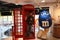 Red telephone booth typical english london and a giant anthropomorphic famous chocolate