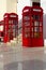 Red telephone booths in British style in popular shopping and entertainment area Soho Square, Sharm El Sheikh, Egypt
