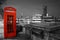 Red Telephone Box by the Thames, Night Scene