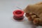 Red tenol for soldering on white isolated background